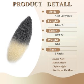 Deep Wave Twist Crochet Hair 18 Inch 3 Packs/Lot 90g/Pack Ocean Wave Crochet Braiding Hair Long Soft Deep Curly Braiding Hair for Boho Braids(1B/613#)