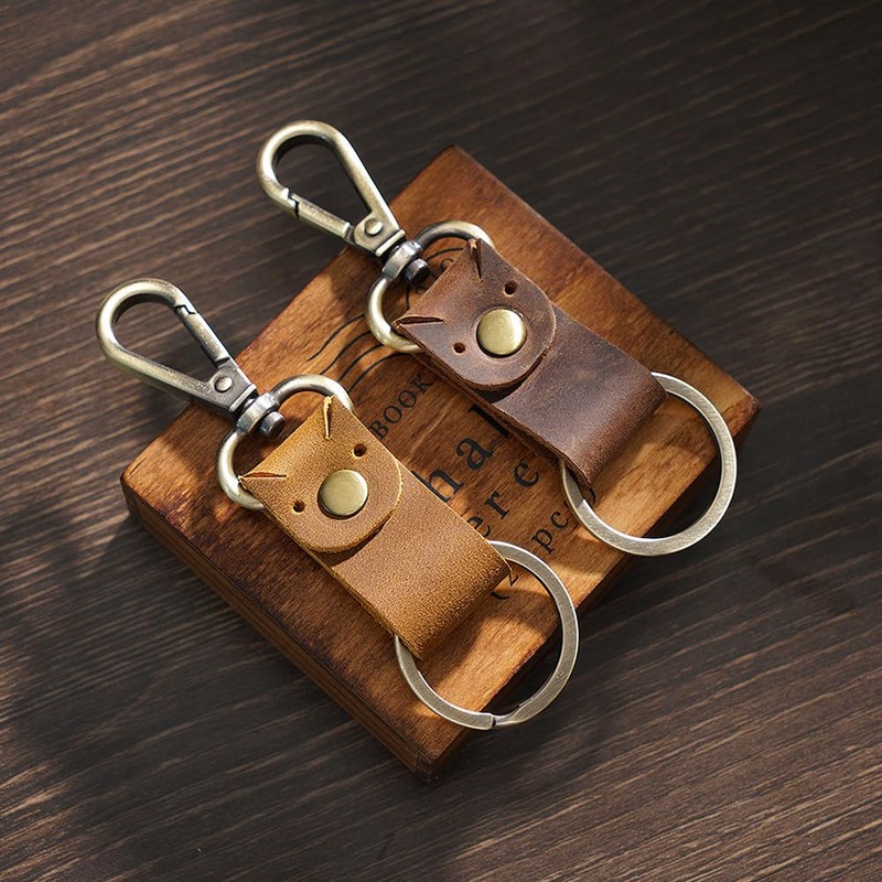 Uainhrt 2pcs Small Leather Keychain Key Holder Belt Key Chain