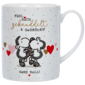 Sheepworld , Porzellan , XL-Tasse "Fühl Dich geknuddelt": Geschenktasse-Dekor, XL (1er Pack), Mehrfarbige