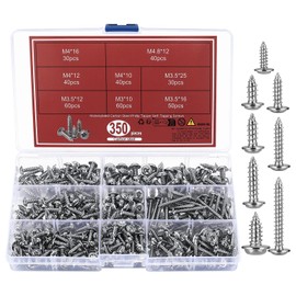 qxayxa 350pcs Self Tapping Screws for Wood Screw Assortment Kit, M3 M3.5 M4 M4.8 Assorted Pan Head Phillips Screws with Washer Head, Self Drilling Cross Pan Round Head Machine Screws Fasteners