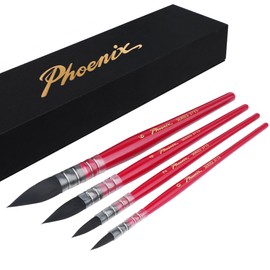 PHOENIX Synthetic Squirrel Hair Watercolor Paint Brush Set - 4 PCS Mop Round Paintbrushes (Size 0 2 4 6) - Fine Point Detail Medium Water Color Brushes Watercolor Supplies for Adults