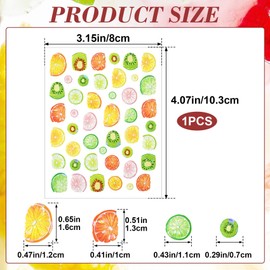 Pndeyo Fruit Nail Art Stickers, 5D Embossed Summer Nail Charms, Self-Adhesive Fruit Lemon Kiwi Orange Acrylic Decals Manicure Supplies for Women- Colorful