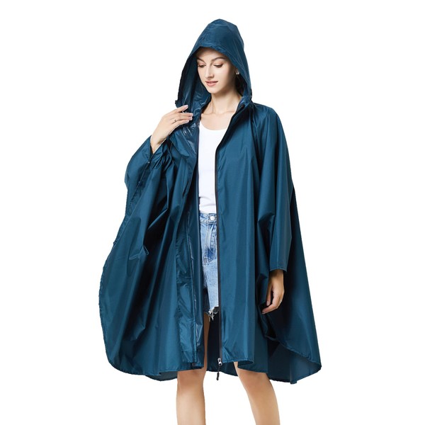 Moli & Hani Women's Poncho, Raincoat, Color Scheme, Rainwear, Rainwear, Unisex, Stylish, For Work, Knee-Length, Women's, Poncho, Girls, Large Size, Waterproof, Storage Bag Included, solid navy