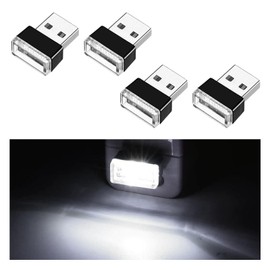 Ziciner 4 PCS USB LED Car Interior Atmosphere Lamp, Portable Mini LED Night Light, Plug-in USB Interface Trunk Ambient Lighting Kit, Universal Car Interior Accessories (White)