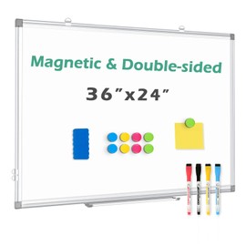 QUEENLINK Double Sided Magnetic White Board, 36"x24" Dry Erase Whiteboard for Wall with Aluminum Frame Presentation Board for School, Office and Home