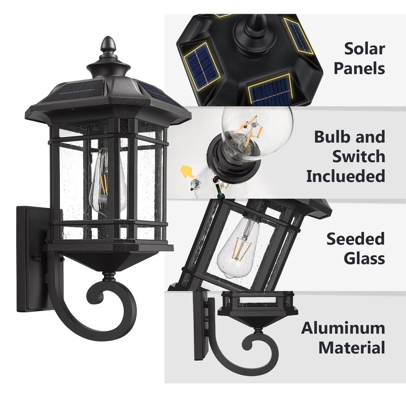 Emliviar Solar LED Wall Light Outdoor,Dusk to Dawn Solar Porch