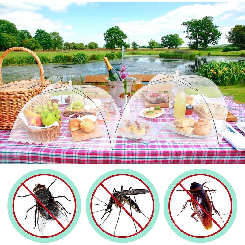 3Pack Food Cover Mesh Tent Umbrella Pop-Up Nets Reusable Collapsible