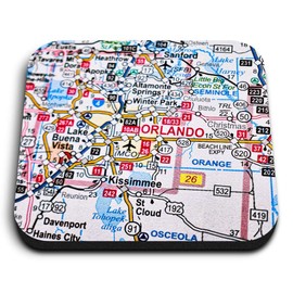 1 x Square MDF Fridge Magnet - Orlando Florida America USA Travel Map 45956