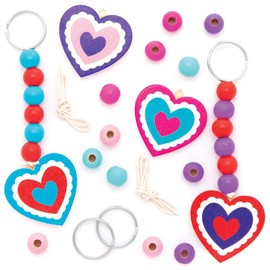 Baker Ross Wooden Key Chain and Bag Jewellery Making Kits "Heart" Craft Kit for Kids (4pcs) AT358 White