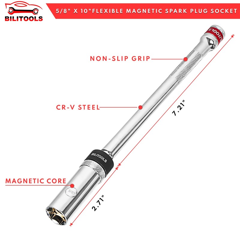 BILITOOLS 5/8-inch Magnetic Spark Plug Socket Swivel Thin Wall Spark
