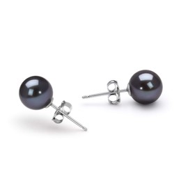 Black 7-8mm AAAA Quality Freshwater 925 Sterling Silver Cultured Pearl Earring Pair