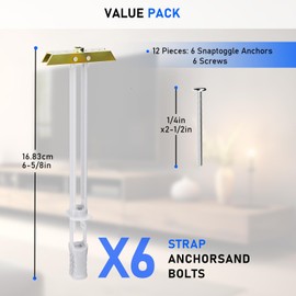 Drywall Anchor with Included Bolts for 1/4”-20, Heavy Duty Hollow Drywall Anchors for TV Mounting Kit, Hollow Wall Anchors Holds up to 270lbs Each in 1/2” Dry Wall, 6 Packs