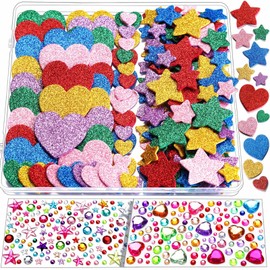 YGDZ Glitter Foam Stickers Set, Colorful Self Adhesive Stars Heart Gems Sticker for Kids Crafts, Rhinestones Jewel Home Decorations, Craft Supplies for Kids