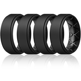 Egnaro Silicone Wedding Rings Mens, Inner Arc Breathable Design Silicone Rings for Men, 7 Rings / 4 Rings / 1 Ring Step Edge Rubber Wedding Engagement Bands Comfort for Workout, 8mm Wide-2mm Thick