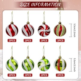 16Pcs Christmas Balls Ornaments for Xmas Tree - 2.36" Muti-styles Shatterproof Hanging Balls for Christmas Tree Wreath Wedding Holiday Party Decoration (Red White Green)