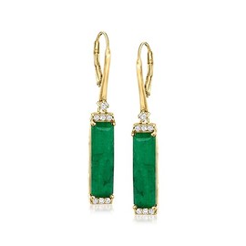 Ross-Simons 10.00 ct. t.w. Emerald and .30 ct. t.w. White Topaz Drop Earrings in 18kt Gold Over Sterling
