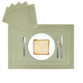 NiCoLa Placemat Set of 6 Heat Resistant Kitchen Table Mats, Washable PVC Table Placemats Sets of 6 for Home Restaurant Hotel Dining Table Hot Food (Green)