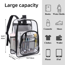 VURGER Clear Backpack Men Women Heavy Duty PVC Plastic Transparent Casual Rucksack School Backpack See Through Bookbags for Teen Girls Boys (Grey)