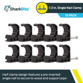 SharkBite 1/2 Inch Single Nail Half Clamp, J Hooks, Pack of 10, PEX Pipe, CTS, 23220