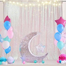 PartyDelight Iridescent 7FTx7FT Sequin Backdrop Photography Curtain Special Events Party
