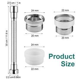 Kitchen Tap Extension, 30 cm/11.8 in Stainless Steel Extension Tap, with 3 Tap Adapters and Sealing Rings, Flexible Bendable Design, for Kitchens, Bathrooms, Toilets, Balconies