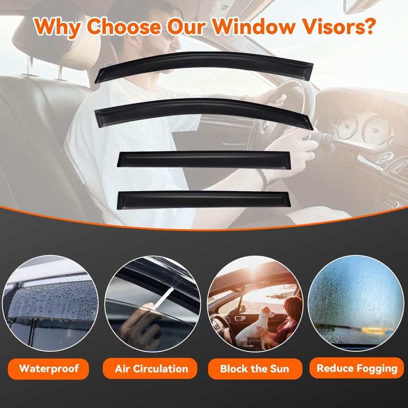PLDDE Rain Guards Compatible with 2011-2017 Nissan Leaf, Tape-On Side