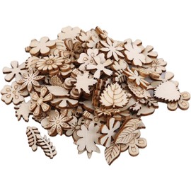 100 Pcs Unfinished Wooden Flower Wood Slice Leaf Pattern Cutouts Pieces,Mini Woodcrafts,Wood Cutouts for Crafts,Handmade Decoration, Art Craft Supplies