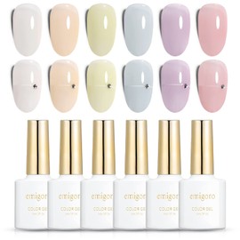 Color Gel Emigoro Gel Nails, Set of 6 Colors, For Beginners, Sheer Color Gel Nails, 0.3 fl oz (10 ml), UV and LED Compatible