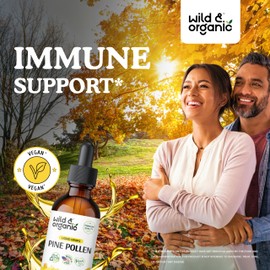 Wild & Organic Pine Pollen Tincture - Antioxidant & Immune Support - Pine Pollen Extract Drops - Vegan, Sugar & Alcohol-Free Liquid Supplement - 2 fl oz