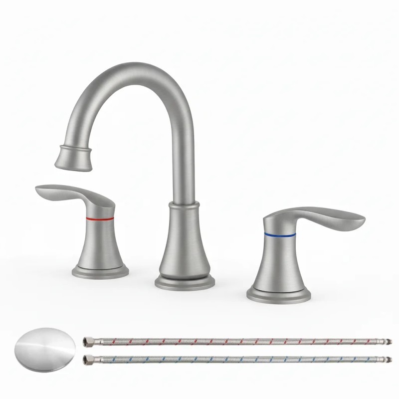 Bathroom Basin Widespread Faucet Brushed Nickel 8 Inch 3 Hole