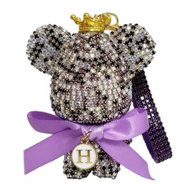 DIVA Rose Women's Bag Charm Bear Stone Key Ring Cute Car Stylish Key Ribbon Bear Keychain, purple