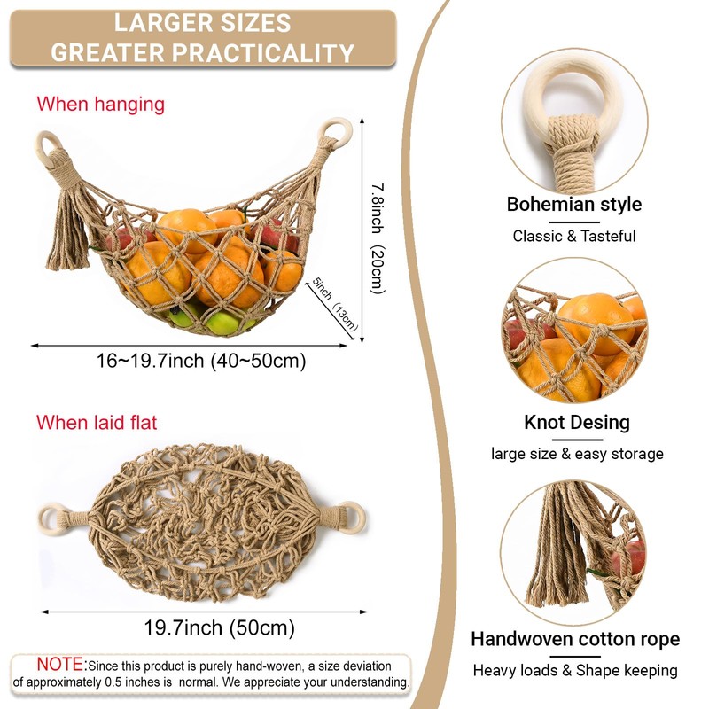 Halidali Hanging Fruit Hammock for Kitchen Under Cabinet, 2 Pack