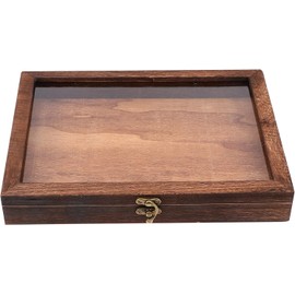 Wood Display Case, Wooden Display Box Jewelry Display Box Wooden Collectibles Display Case, Wooden Jewelry Display Box Glass Top Jewelry Organizer for Collectibles, Specimen Treasure