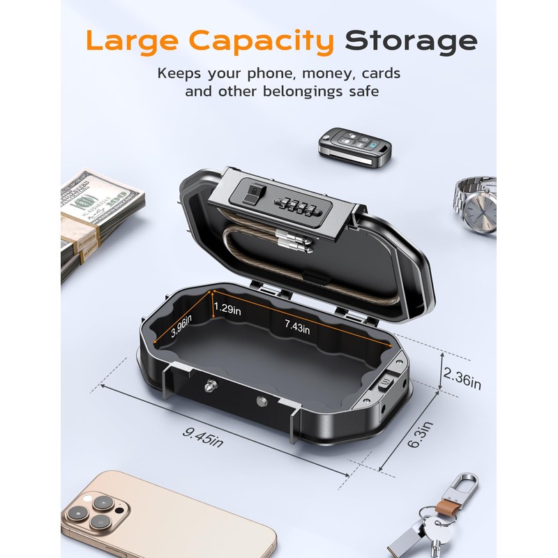Vewaci Portable Travel Safe Lock Box Waterproof & Durable, 4-Digit