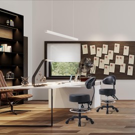 Lilfurni Swivel Rolling Stool Round Chair,Thick Sturdy Padding,Adjustable Stool with Wheels for Doctor,Medical,Massage Salon,Office,Shop(with New Back, Blue)