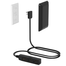 Flat Plug Power Strip Wall Outlet, 3 AC Outlets, Ultra Thin Extension Cord, Multi Socket Extender for Home Office, Dorm Room Essentials for Girls and Boys (Black 3ft)