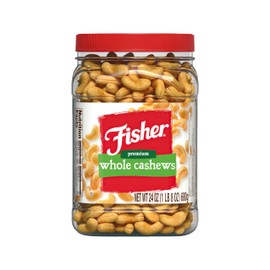 Fisher Snack Premium Whole Cashews, 24 Ounces, Roasted with Sea Salt, No Artificial Colors or Flavors, 100% Recyclable