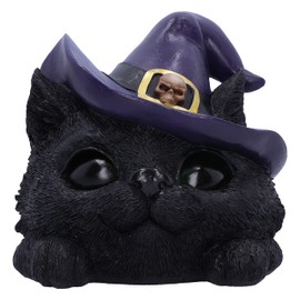 Nemesis Now Familiar Grin Figurine 13.8cm, Resin, Black Cat Head Ornament, Gothic Fantasy Merchandise, Light Up Eyes, Cast in the Finest Resin, Hand-Painted
