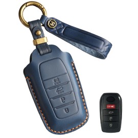 YONUFI Key Fob Cover for Toyota Leather Key Case Keychain for Tacoma Venza Crown Sequoia Tundra RAV4 Prime Corolla Cross Hilux Fortuner Car Key Holder Protector (Blue, 4 Button)
