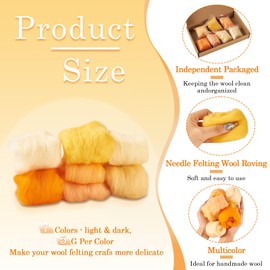 Magibeasd 1.23 oz Wool Roving for Needle Felting Nature Wool Yarn Kit Variety Orange Tones for Beginners Felted Crafts DIY Materials Hand Spinning Supplies