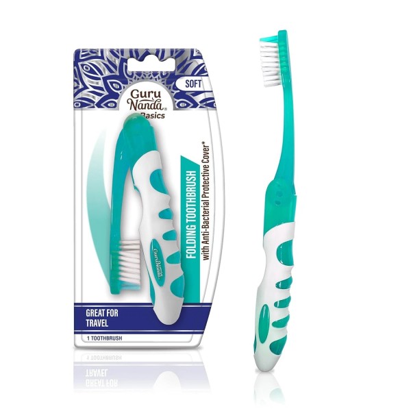 gurunanda Folding Toothbrush with Built-in Cover, Perfect for Travel, Hiking