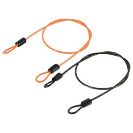 TA-VIGOR 2Pcs Security Steel Cable, 2.5mm x 0.5m / 1.64ft Coated Safety Wire Rope with Double Loop, Flexible Security Cable Lock for Bike, Luggage, Travel and Outdoor Use, Black, Orange