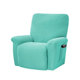 Stretch Recliner Cover, 4-Piece Soft Sofa Cover Thick Single Seat Couch Cover Jacquard Recliner Slipcover with Pocket (Aqua)