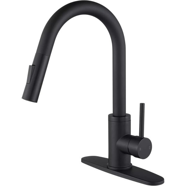 Branded KPW Kitchen Faucets, Matte Black Faucet with Pull Down