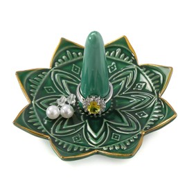 Ceramic Ring Holder for Jewelry,Green Mandala Ring Dish Jewelry Dish Jewelry Holder,Room Decor,Engagement Wedding Birthday Gifts for Couples Women Girls