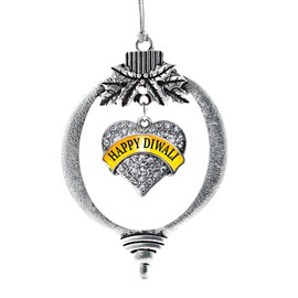 Inspired Silver - Happy Diwali - Silver Christmas Ornament - Pave Heart Charm Christmas Tree Ornament with Cubic Zirconia - Holiday Hanging Decoration