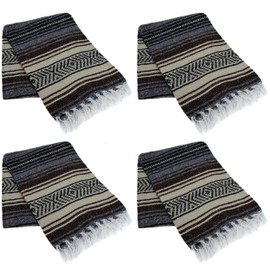 La Montana Mexican Blankets and Throws, 4 Pack, 74"x50" - Made in Mexico, Lightweight Yoga Blanket for Schools, Studios, Outdoors, Camping, Picnic, Decor (Dark Brown/Tan/Charcoal)