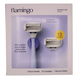 Flamingo Razor - Juego de afeitado para mujer con 1 mango de afeitar, 13 cartuchos, 1 soporte de ducha                                                