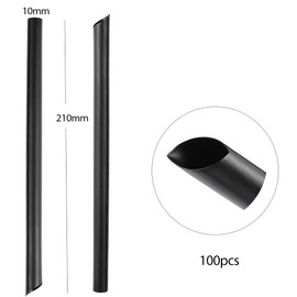 GARCIAS 100 Pzs Pajitas para beber envueltas individualmente, pajitas para batidos de servicio de alimentos, 10 mm de ancho, 210 mm de largo, pajitas de Boba para batidos, té (Negro 100pcs)