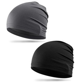 SALGIA Cycling Hat, 2 Pieces Thin Beanie Hat, Sports Hat Men and Women, Suitable for Men and Women for Running, Skiing, Cycling, Mountaineering, Fitness and Other Sports, Black+grey